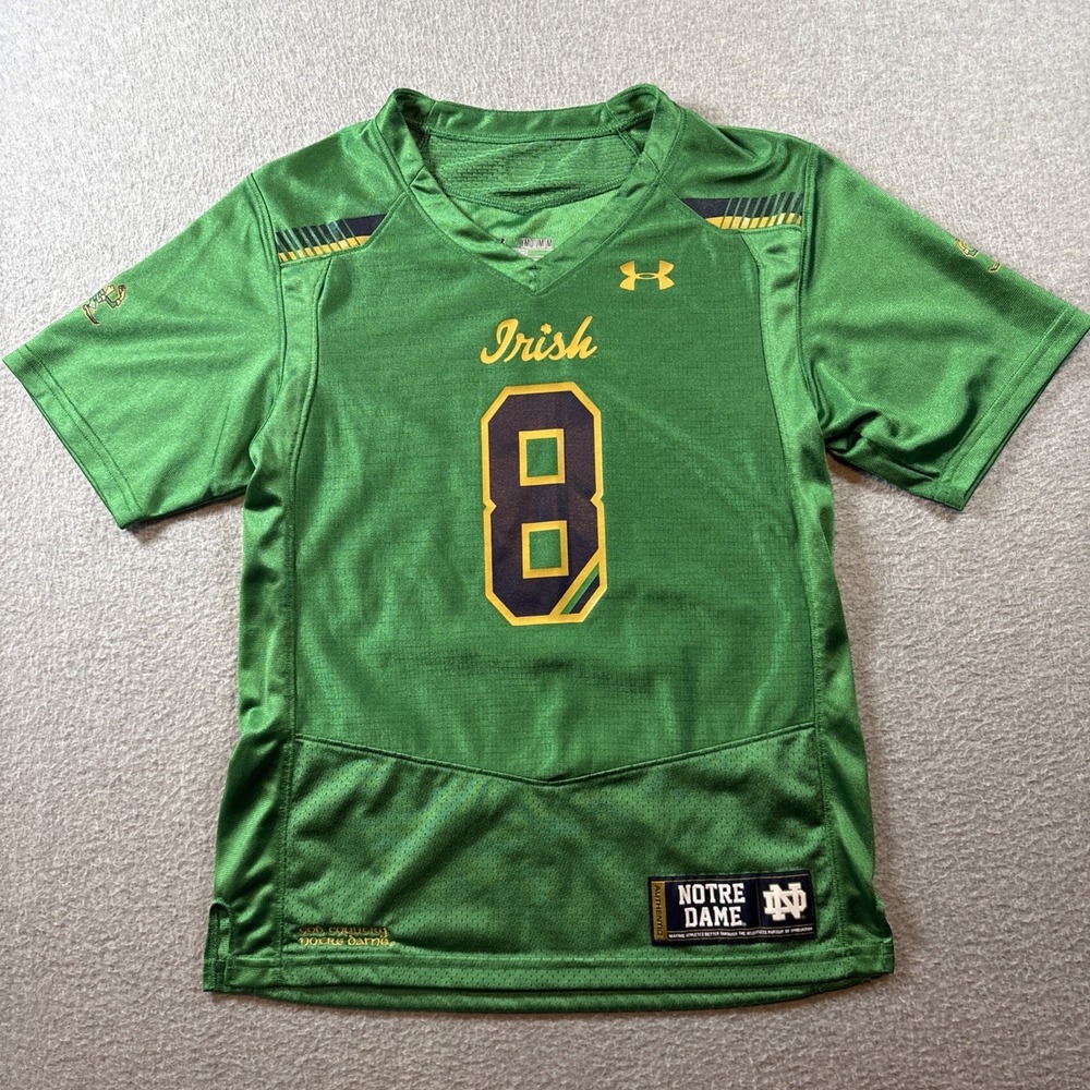 Under Armour Notre Dame Fighting Irish #8 Green Football Jersey Youth Sz M NCAA